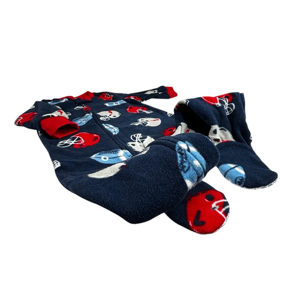 Carter's Flame Resistant Pajamas Blue & Red Football Theme Size 12 mo One piece